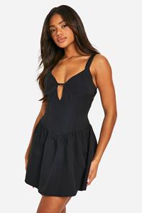 Boohoo Skater Jurk Met Korset Detail, Black