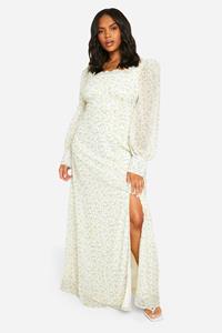 Boohoo Plus Bloemen Melkmeisjes Maxi Jurk Met Korset Detail, Lemon