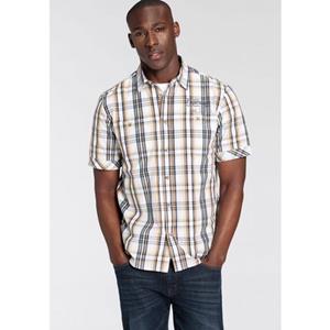 Man's World Overhemd met korte mouwen in ruitpatroon met kleine borstprint