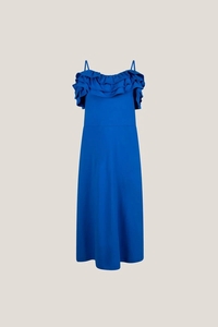 Jansen Amsterdam Fiore v535 jersey solid spaghetti dress ruffle blue