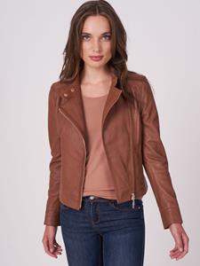 REPEAT cashmere Leren bikerjack getailleerd