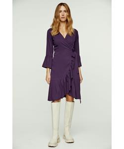 Conquista Aubergine Blauwe Wikkeljurk Viscose met klokmouwen.