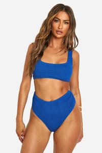Boohoo Gekreukeld Premium Bikini Broekje Met Hoge Taille, Navy