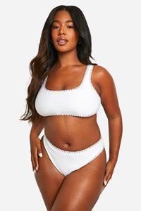 Boohoo Plus Bikini Met Hoge Taille En Contrasterende Stiksels, Ecru