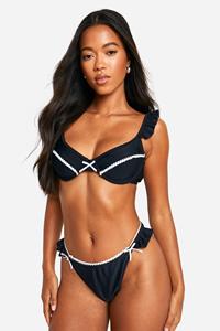 Boohoo Bikini Top Met Strik, Kanten Detail En Beugel, Black