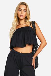 Boohoo Linnen Look Crop Top Met Bandjes En Vierkante Hals, Black