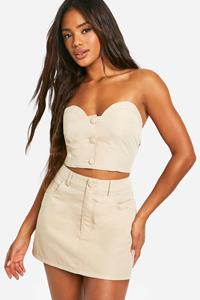 Boohoo Korset Top Met Knopen En Hartvormige Hals, Stone