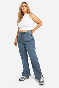 Boohoo Plus Basic Jeans Met Split En Rechte Pijpen, Vintage Wash