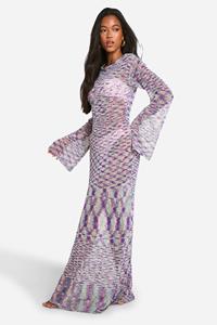 Boohoo Gehaakte Popcorn Strand Maxi Jurk Met Open Rug, Tan