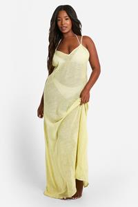 Boohoo Plus Maxi Strand Jurk Met Bandjes, Lime