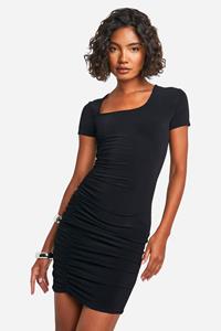Boohoo Tall Asymmetrische Mini Jurk, Black