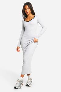 Boohoo Maxi Jurk Met Contrasterende Naden En Inkeping, Grey Marl