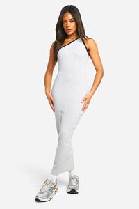 Boohoo Midaxi Jurk Met Contrasterende Naden En Eén Blote Schouder, Grey Marl