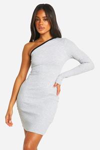 Boohoo Mini Jurk Met Contrasterende Naden En Eén Blote Schouder, Grey Marl