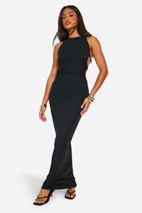 Boohoo Mesh Maxi Jurk Met Uitsnijding En Bandjes, Black