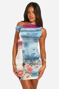Boohoo Ansichtkaart Mini Jurk Met Zijstrikjes, Floral