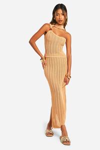 Boohoo Top Met Kraaltjes En Uitsnijding En Maxi Rok Set, Camel