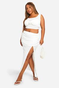 Boohoo Plus Gedraaide Onion Skin Tank Top En Maxi Rok Set, White