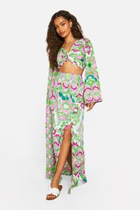 Boohoo Maxi Rok Met Split En Opdruk, Emerald