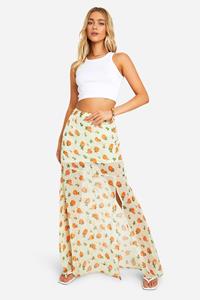 Boohoo Gekreukelde Chiffon Bloemen Maxi Rok, Multi