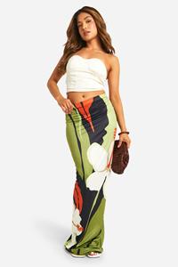 Boohoo Tall Strakke Maxi Rok Met Abstracte Print, Green