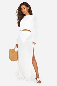 Boohoo Gebreide Maxi Rok, White