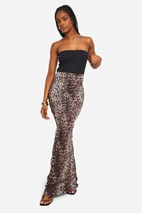 Boohoo Tall Jersey Luipaardprint Maxi Rok, Brown