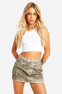 Boohoo Mini Spijkerrokje Met Cargo Zakken En Grunge Coating, Grey