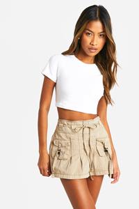 Boohoo Gebleekt Vargo Mini Rokje Met Ceintuur, Stonewash