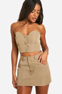Boohoo Geweven Mini Rokje, Mocha