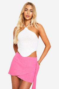 Boohoo Linnen Wikkel Mini Rokje, Hot Pink