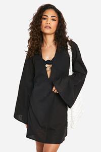 Boohoo Petite Strand Jurk Met Ring Detail, Black