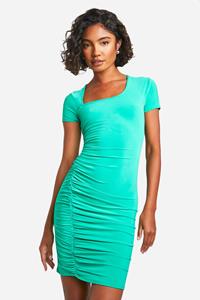 Boohoo Tall Asymmetrische Mini Jurk, Bright Green