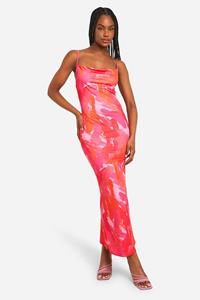 Boohoo Petite Abstracte Maxi Jurk Met Losse Col, Pink
