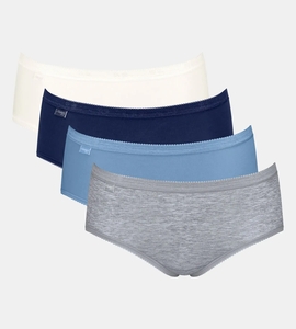 Sloggi 4-pack dames Basic Midi slips - Blue Summer - katoenen dames heup onderbroeken