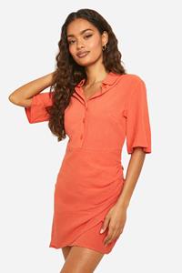 Boohoo Linnen Wikkel Blouse Jurk, Orange