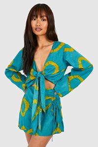 Boohoo Geplooid Tie Dye Mini Rokje, Blue