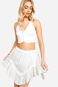Boohoo Mini Rokje Met Gehaakte Zoom, White