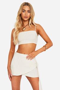 Boohoo Linnen Wikkel Mini Rokje, Natural