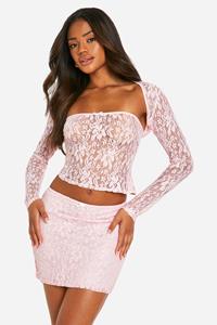 Boohoo Kanten Mini Rokje, Baby Pink