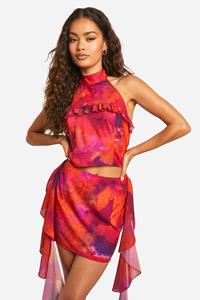 Boohoo Geweven Mini Rokje Met Franjes En Opdruk, Multi