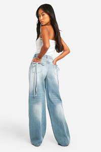 Boohoo Jeans Met Rechte Pijpen, Zak Detail En Strik, Light Blue