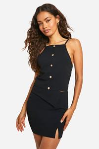 Boohoo Stretch Crêpe Mini Rokje Met Geplooide Tailleband, Black