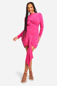 Boohoo Plus Strak Mini Rokje Met Strik, Hot Pink