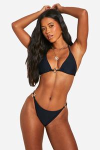 Boohoo Driehoekige Bikini Set Met Gouden Zoom, Black