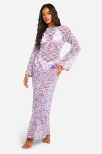 Boohoo Gehaakte Popcorn Strand Maxi Jurk Met Open Rug, Purple