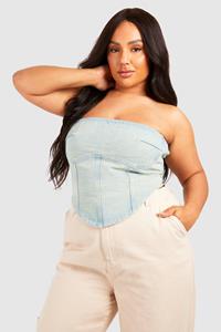 Boohoo Plus Gebleekte Bandeau Top, Acid Wash Light Blue