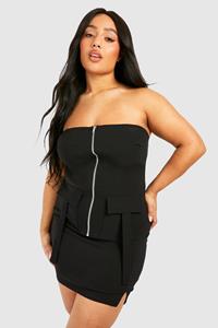 Boohoo Plus Bandeau Top Met Rits En Zak Detail, Black