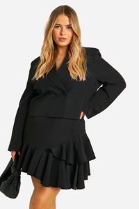 Boohoo Plus Geweven Mini Rokje Met Geplooide Zoom, Black