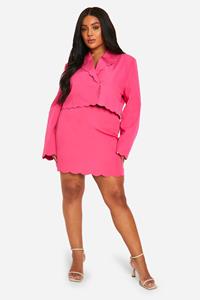 Boohoo Plus Mini Rokje Met Geribbelde Zoom, Hot Pink